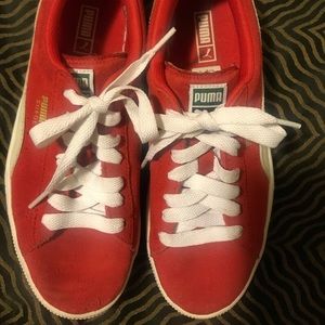 EUC Red White Puma Tennis Shoes child size 6.5